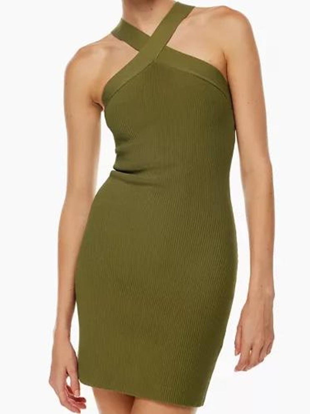 Aritzia Babaton Sculpt Knit Criss Cross Dress in Olive Green